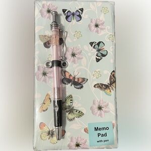 💥New Butterfly Memo Pad Attached Pink Pen Hard Cover Stationery Notepad Journal